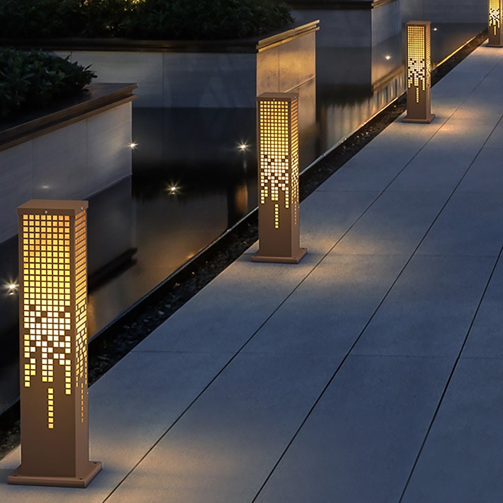Pixel Rectangular Bollard Lamp in Marble and Stainless Steel for Pathways