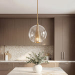 Brass Glass Ball Pendant Light with Perforated Metal Cone