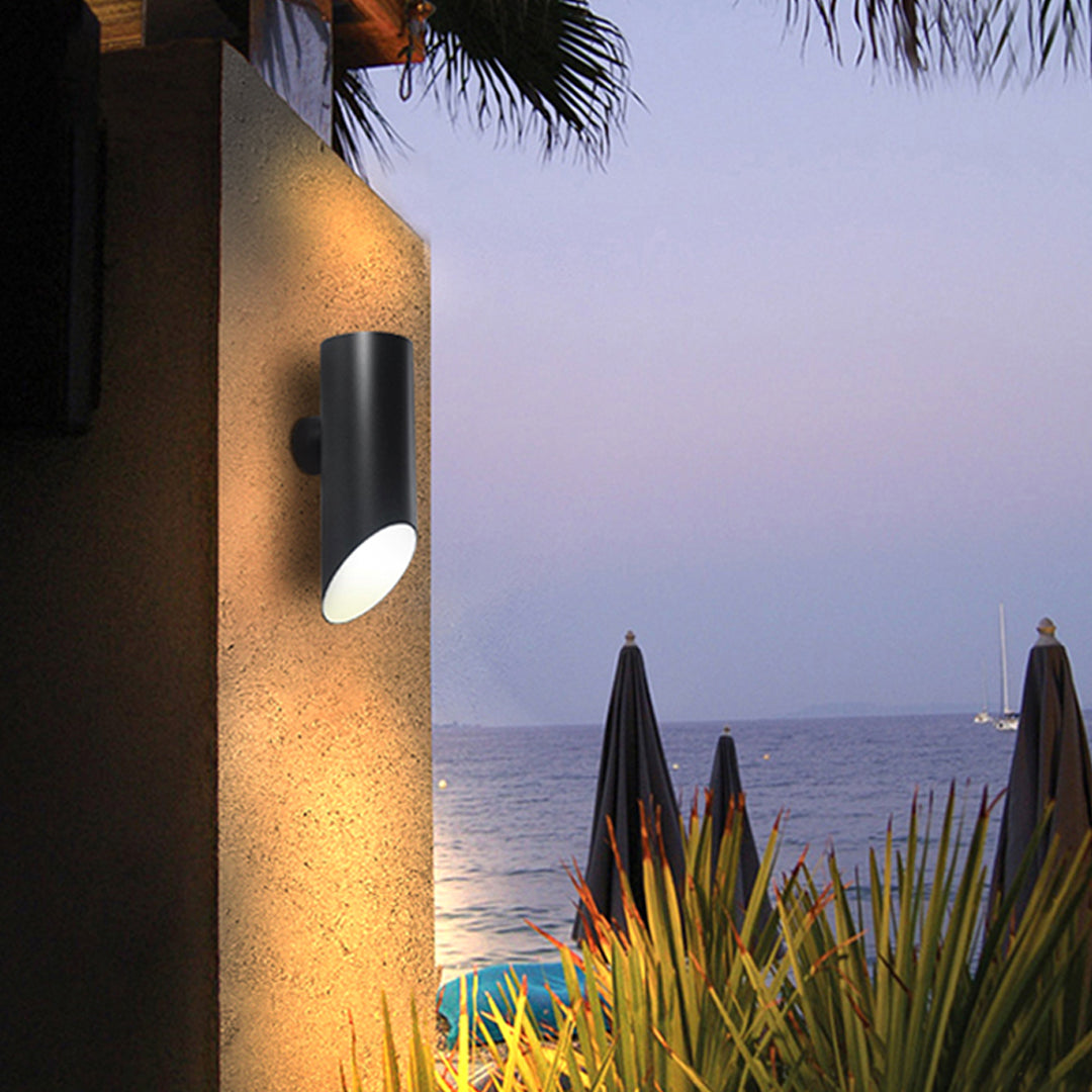 Modern Outdoor Up and Down Wall Sconce in Black Stainless Steel with Clear Glass