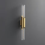 Cylindrical Brass Up Down Wall Light with Clear Glass Shade