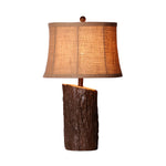 Rustic Bark-Textured Table Lamp with Linen Shade for Cozy Interiors