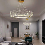 Sea Inspired Elegant Wave Round Acrylic Chandelier With Gold Finish 33Inch Wide Led Ceiling Light