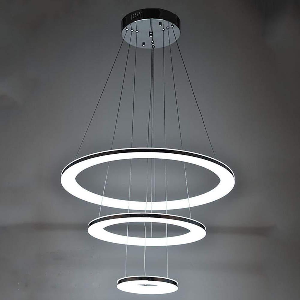 Adjustable Led 3 Ring Chandelier Modern 24Inch Hanging Ceiling Light