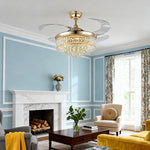 Crystal Ceiling Fan with Light – Gold Iron, European Luxury Design