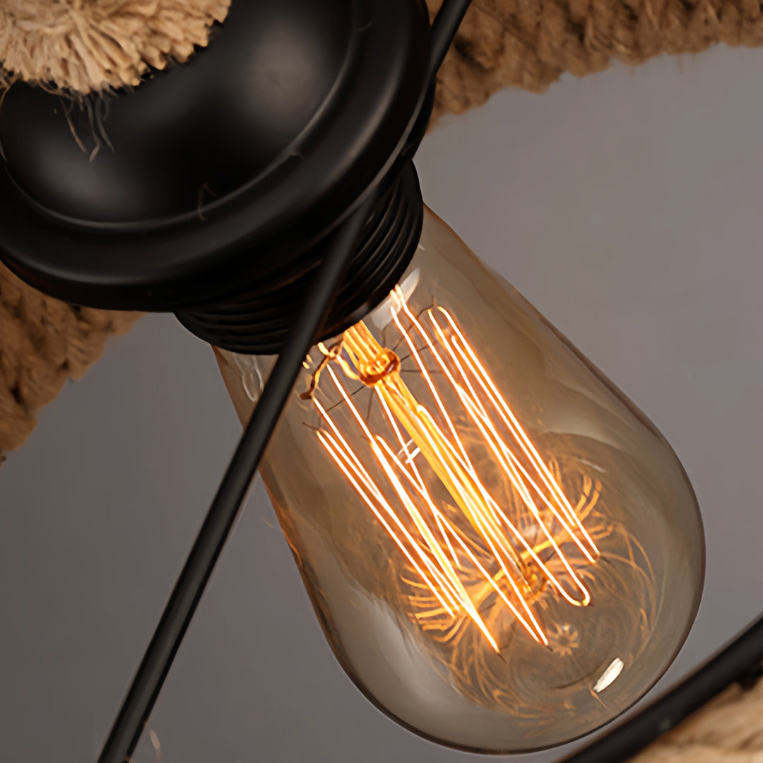 Artisan Hemp Rope Pendant Light with Iron Shade – Vintage Industrial Ceiling Lamp