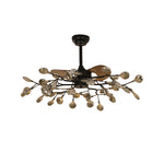 Modern Glam Ceiling Fan with Light, 30/42/56-Light LED, Black Iron & Amber Glass