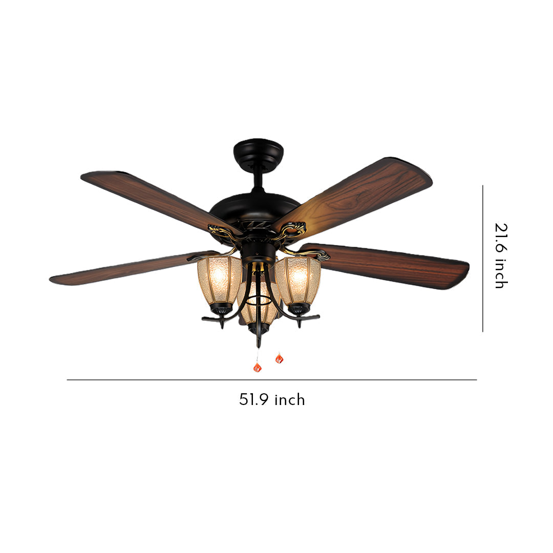 Artisan Wood Grain Ceiling Fan with Integrated Lighting – Vintage Modern Design