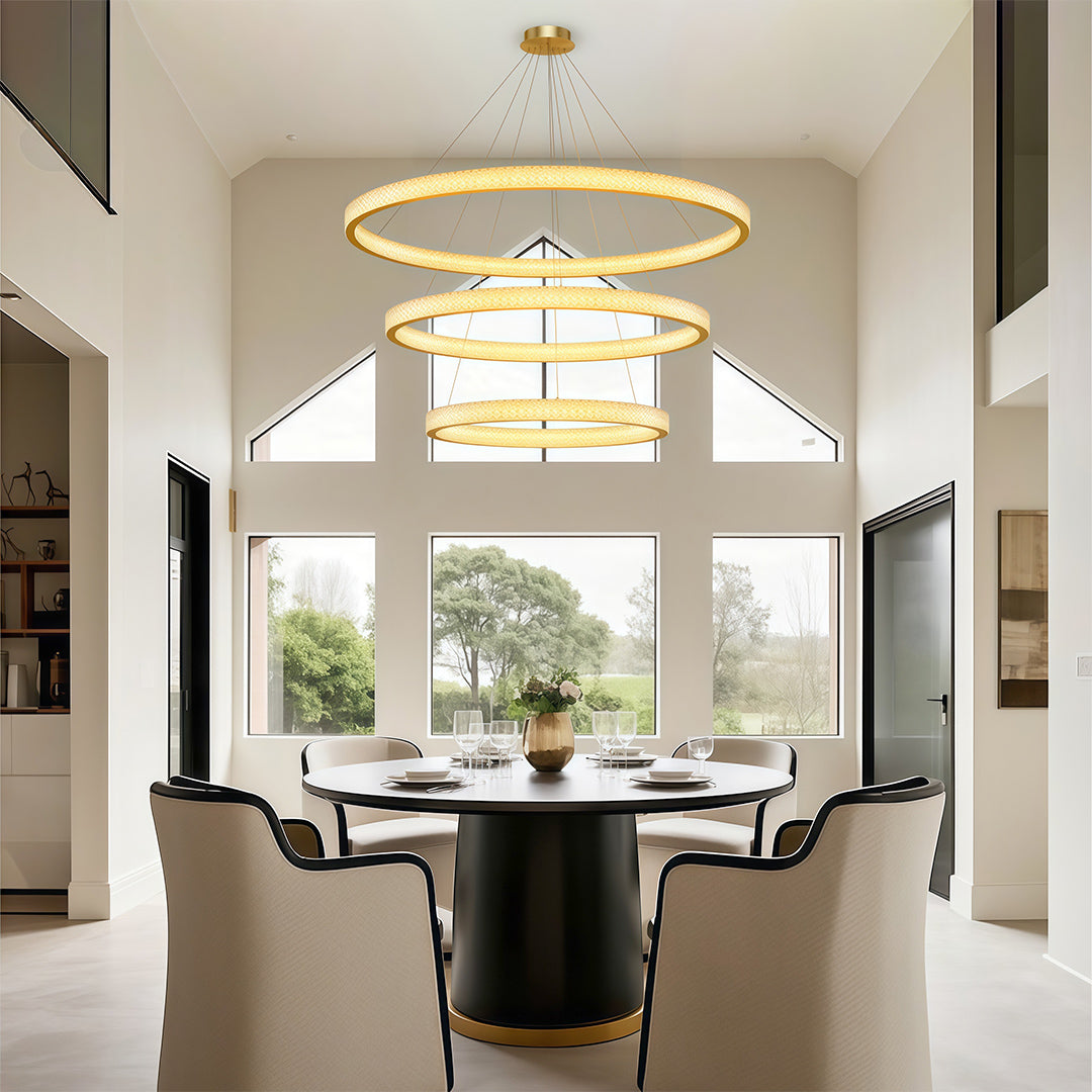 Aurelia Circular LED Chandelier in Copper, Chrome, or Black