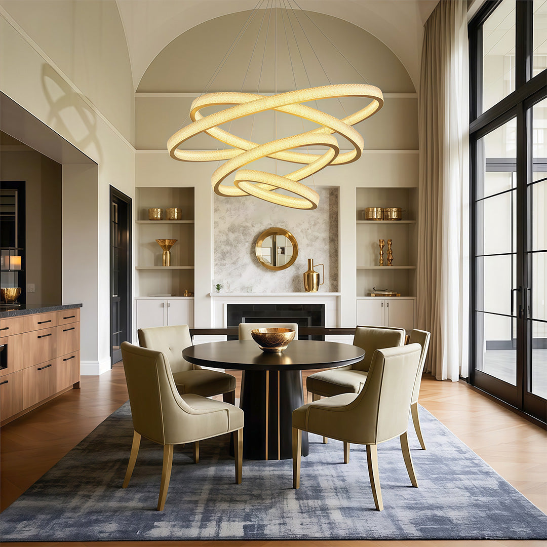 Aurelia Circular LED Chandelier in Copper, Chrome, or Black