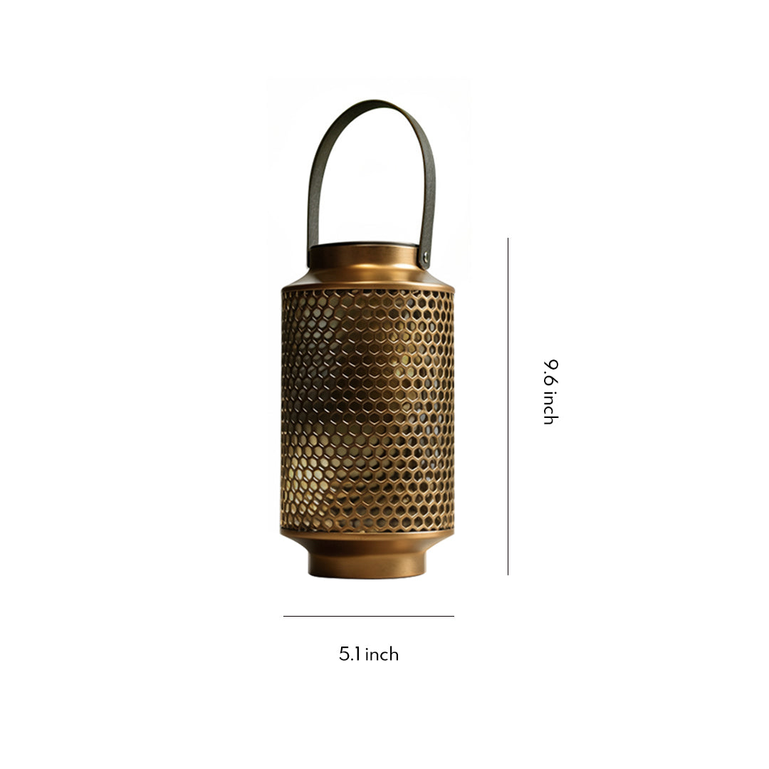 Vintage Solar Lantern with Bronze Iron Perforated Shade for Garden and Patio