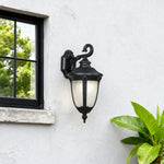 European Outdoor Wall Sconce with Clear Glass Shade in Matte Black Aluminum
