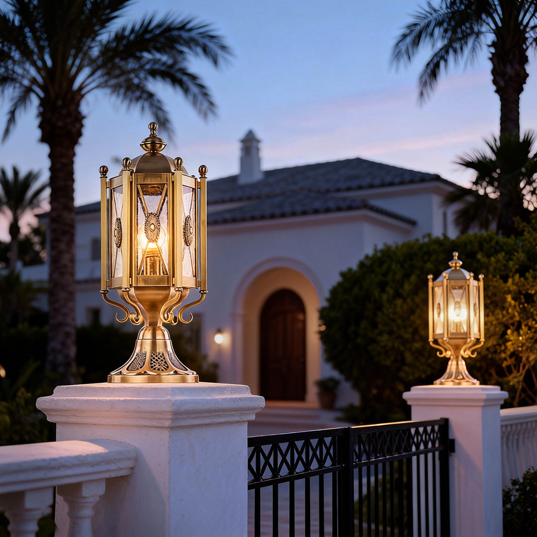 European Copper Pillar Lantern for Outdoor Architectural Lighting
