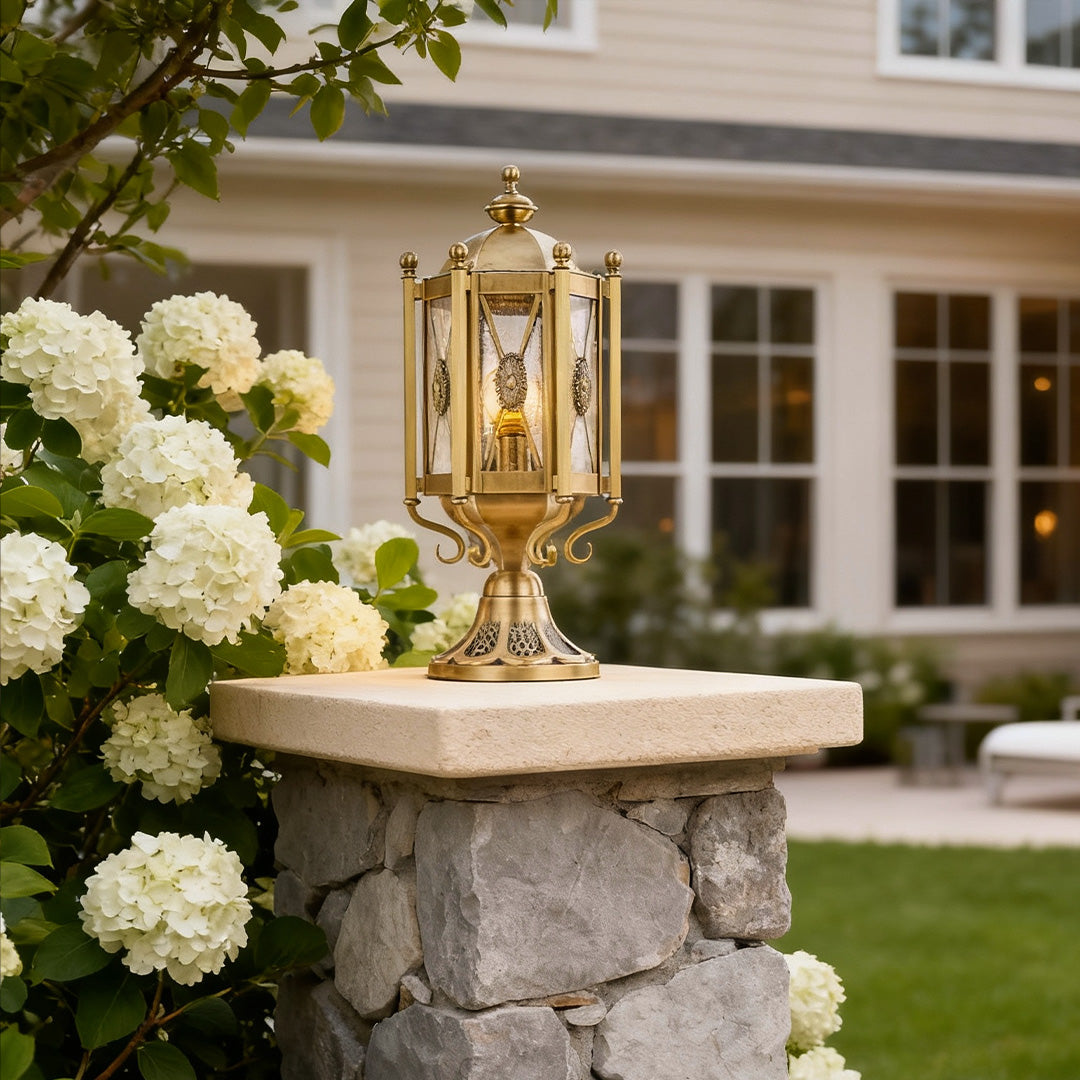 European Copper Pillar Lantern for Outdoor Architectural Lighting