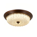Walnut Wood Retro Dome Flush Mount Ceiling Light with Prismatic Glass Shade