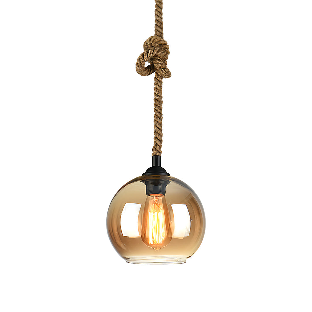 Artisan Glass Pendant Light with Natural Hemp Rope – Minimalist LED Ceiling Lamp