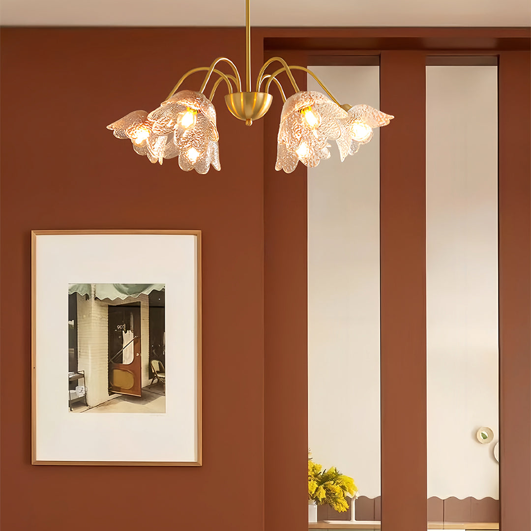 French Style Glass Petal Chandelier in Brass for Elegant Interiors