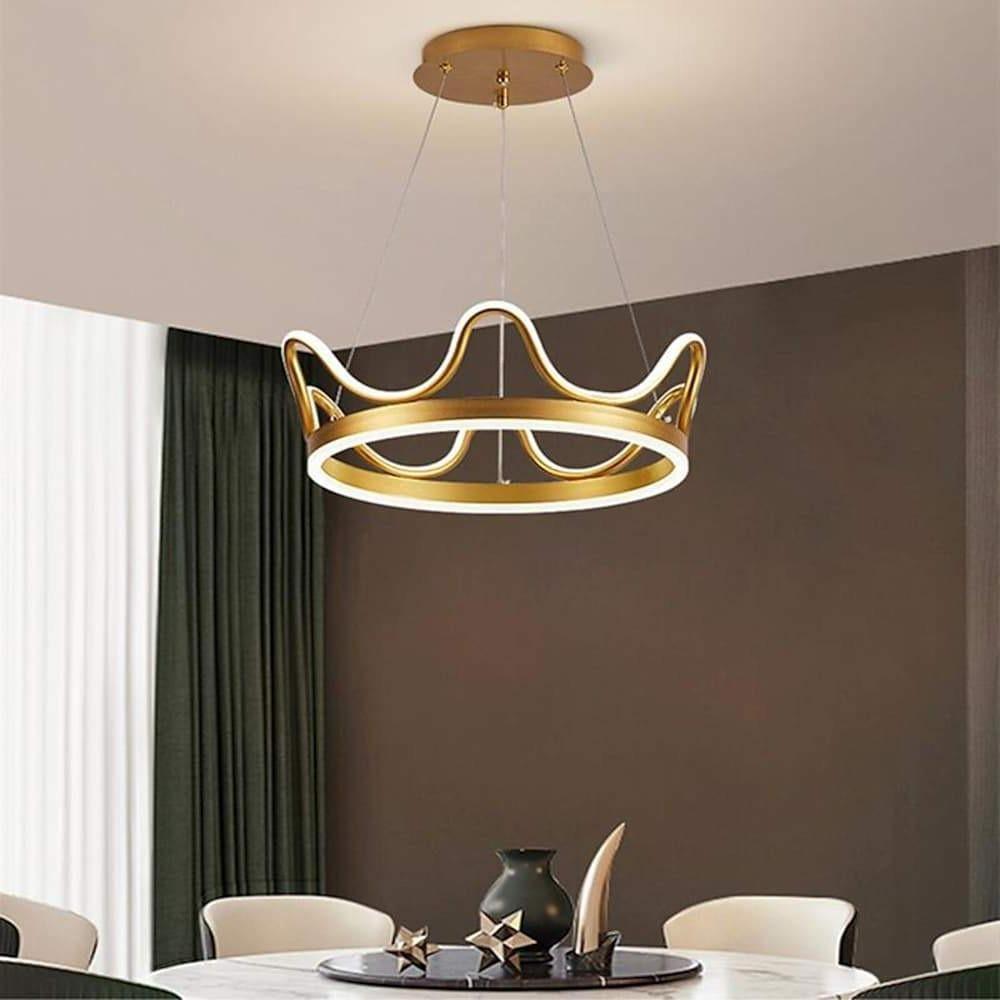 Dimmable Round Led Ring Chandelier Crown Design Modern Aluminum Acrylic Pendant Light For Living Room