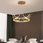 Dimmable Round Led Ring Chandelier Crown Design Modern Aluminum Acrylic Pendant Light For Living Room