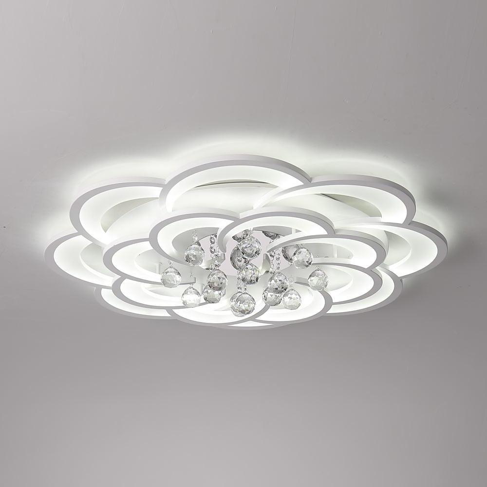 Modern Floral Acrylic Led Flush Mount Ceiling Light With Elegant Crystal Teardrops