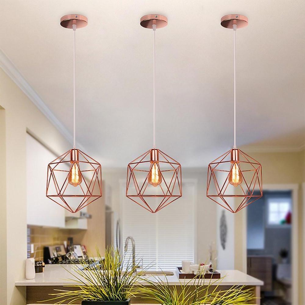 Geometric Cage LED Pendant Light in Black or Rose Gold
