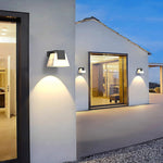 Geometric Outdoor Wall Sconce in Black Stainless Steel with Warm LED Light