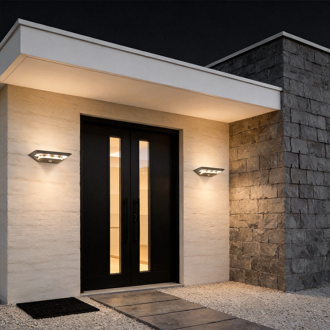 Modern Solar-Powered Motion Sensor Outdoor Wall Light in Gray