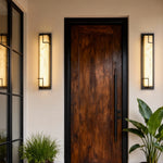 Modern Outdoor Linear Wall Light in Sand Brown Stainless Steel with Marble Shade