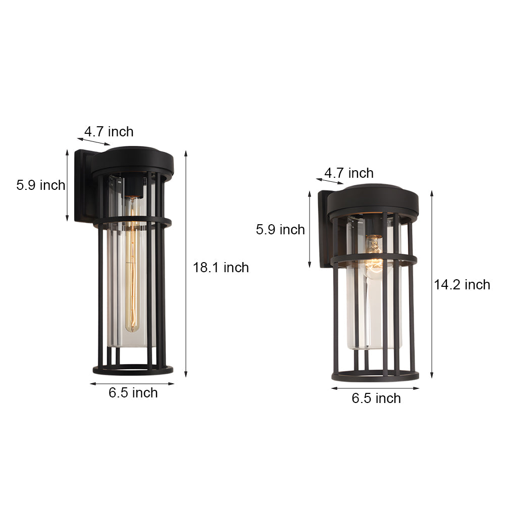 Black Outdoor Wall Sconce with Clear Glass Shade – Waterproof Aluminum LED Light