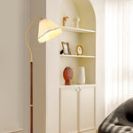 Walnut Floor Lamp with Fabric Shade – American Retro Standing Lamp for Living Room