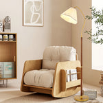 Walnut Floor Lamp with Fabric Shade – American Retro Standing Lamp for Living Room