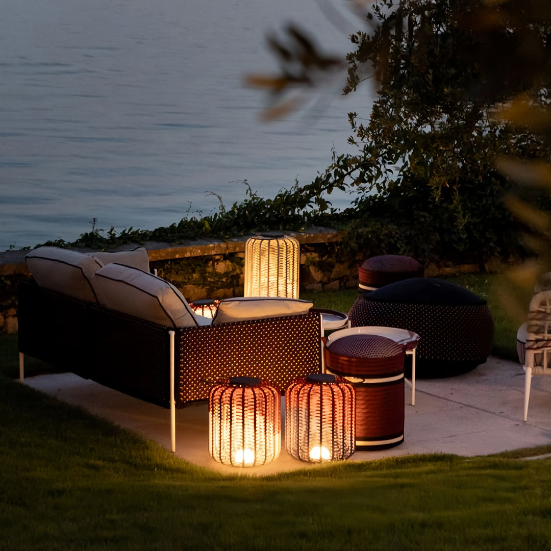 Woven Outdoor LED Lantern in Stainless Steel, Modern Minimalist Garden Light