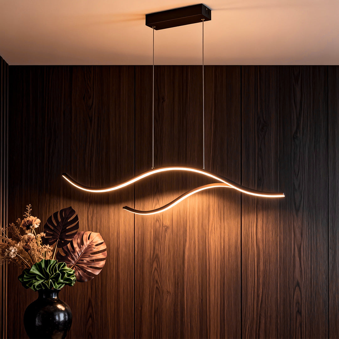 Wavy LED Pendant Light with Adjustable Height in Metallic Finishes