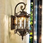 European Outdoor Wall Sconce with Gilded Aluminum Frame and Artisan Glass Shade