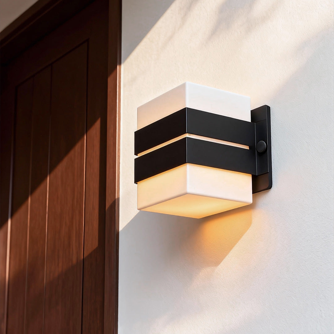 Geometric Outdoor Wall Sconce in Black and White Stainless Steel