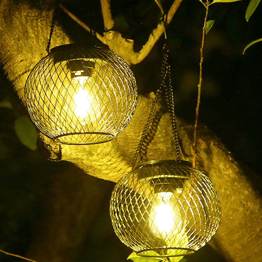 Solar-Powered Iron Lantern Hanging Lights for Outdoor Ambiance