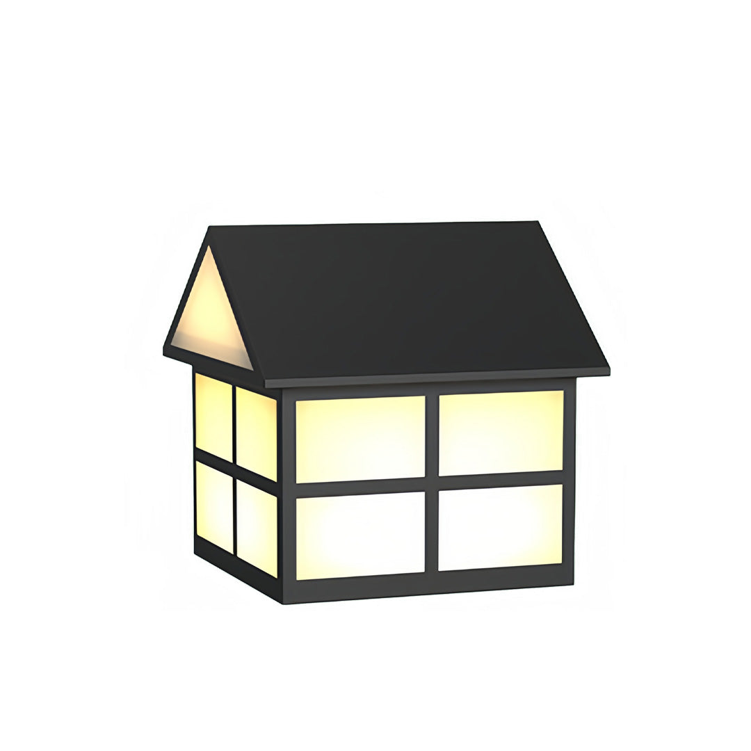 House-Shaped Outdoor Pillar Light in Black Stainless Steel