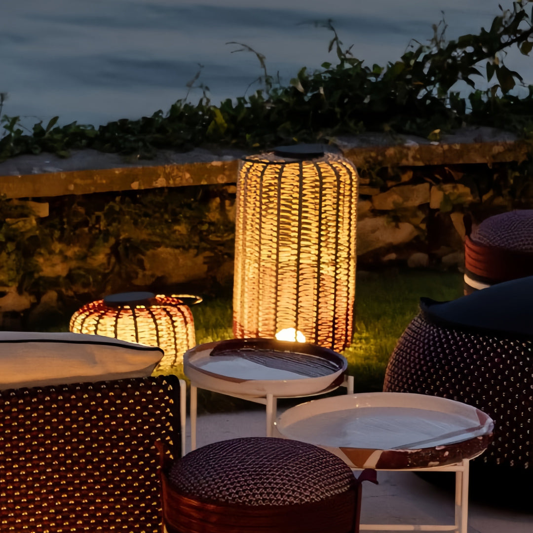 Woven Outdoor LED Lantern in Stainless Steel, Modern Minimalist Garden Light