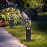 Outdoor Bollard Path Lights in Sand-Black Aluminum with Warm LED Glow
