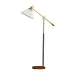 Swing Arm Floor Lamp with Pleated Shade and Solid Ash Wood Base
