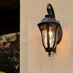 European Outdoor Wall Sconce in Die-Cast Aluminum with Water-Patterned Shade