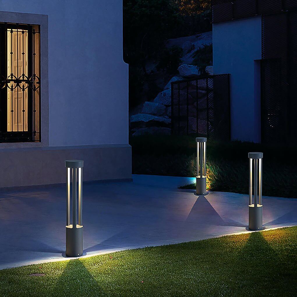 Modern Black LED Bollard Path Lights for Landscape and Walkway Illumination
