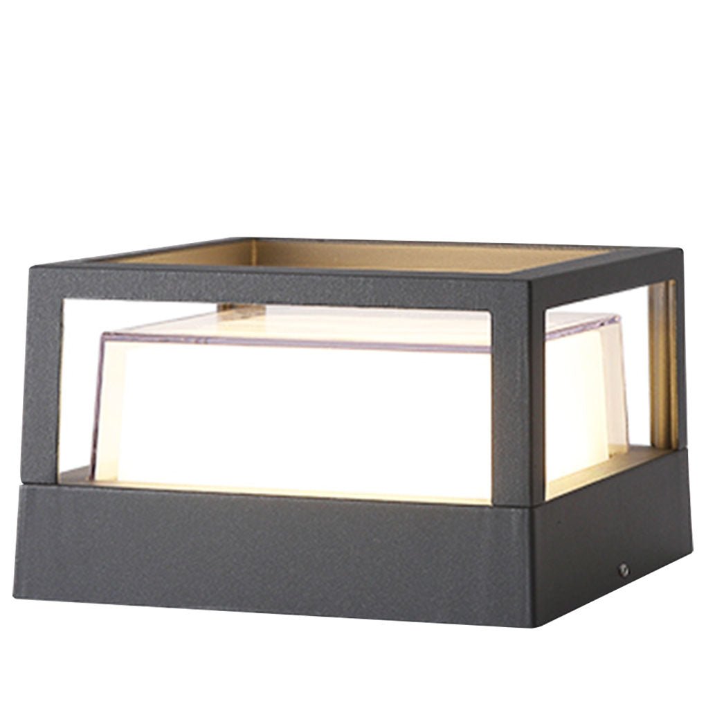 Square Double-Layer LED Pier Mount Post Light in Black for Modern Courtyards