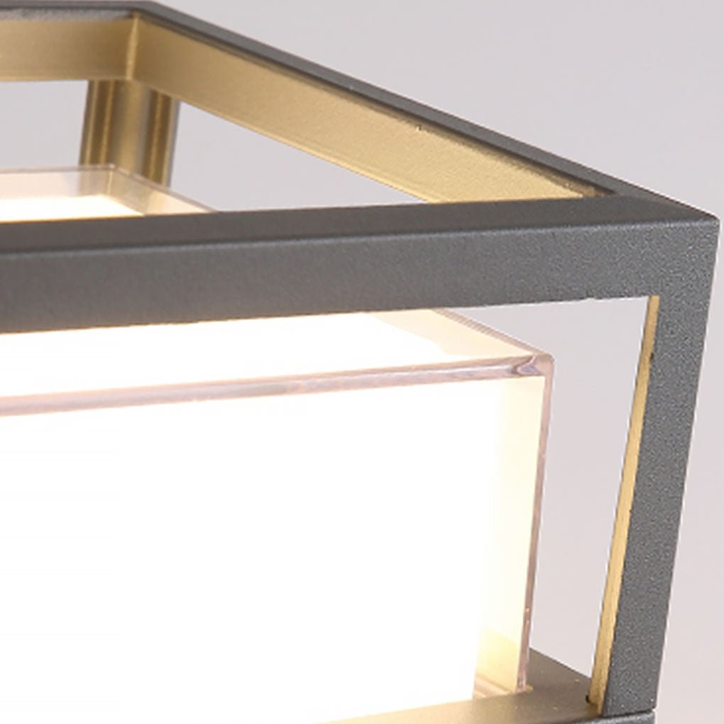 Square Double-Layer LED Pier Mount Post Light in Black for Modern Courtyards
