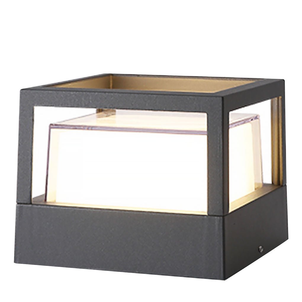 Square Double-Layer LED Pier Mount Post Light in Black for Modern Courtyards