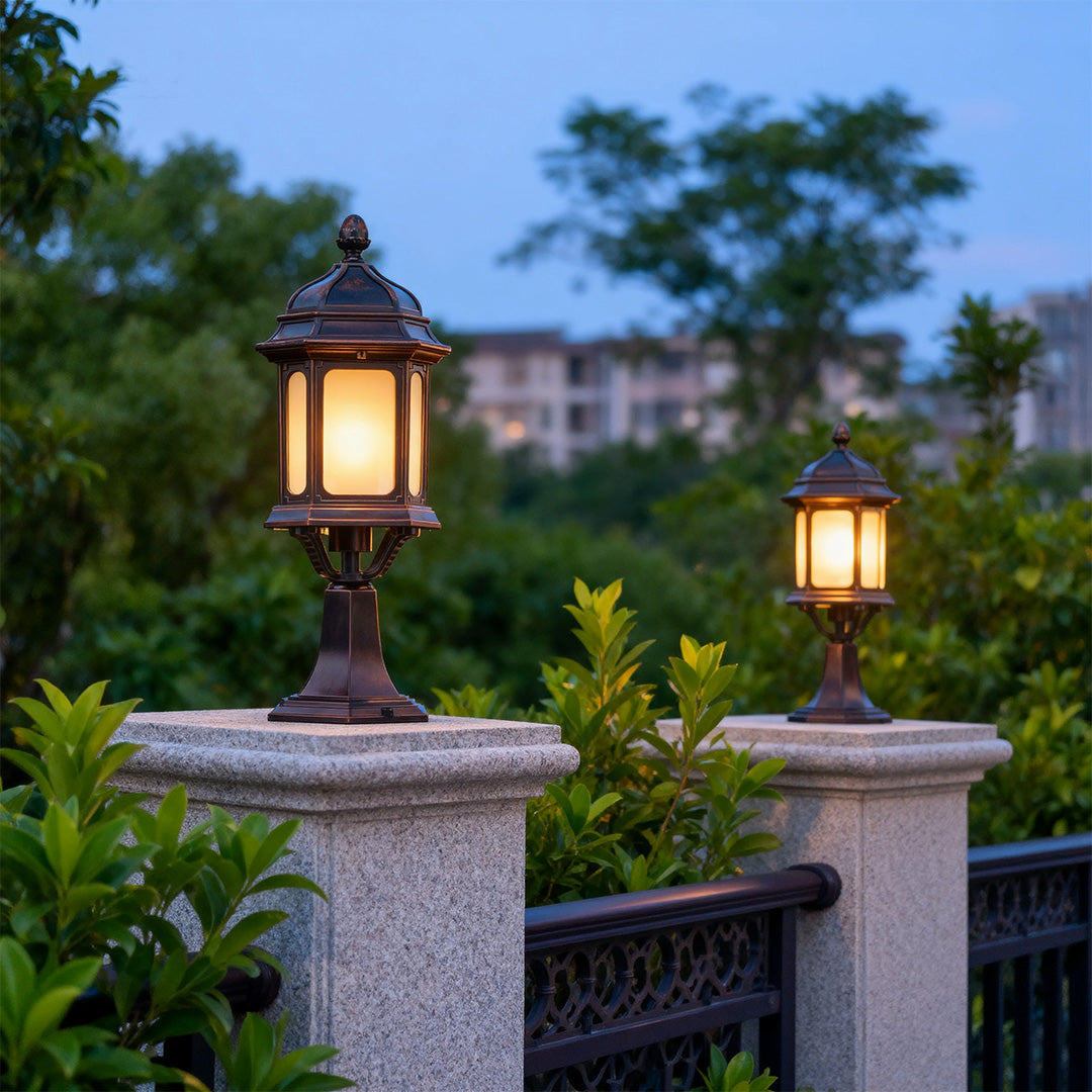 European Classic Outdoor Pillar Light with Warm LED Glow