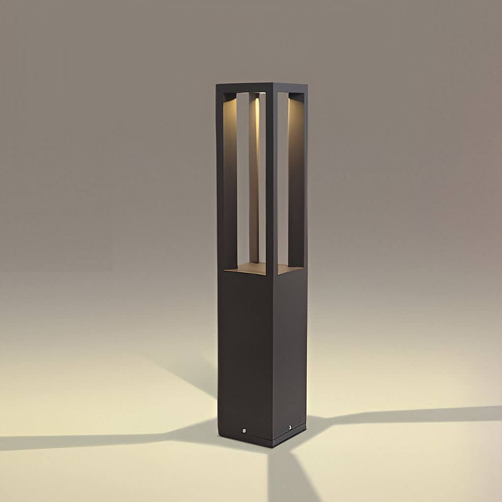 Black Aluminum LED Bollard Landscape Light – 4-Beam Garden Path Lamp