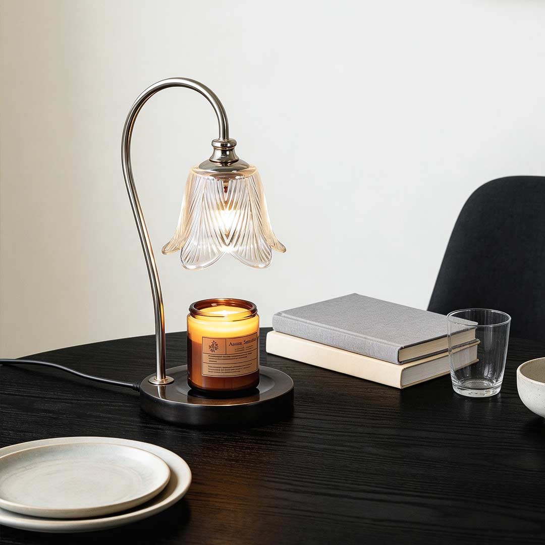 Aromatherapy Wax Melt Table Lamp with Glass Shade, Modern Ambient Lighting