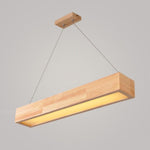 Modern Farmhouse Wood LED Rectangular Chandelier for Dining Room