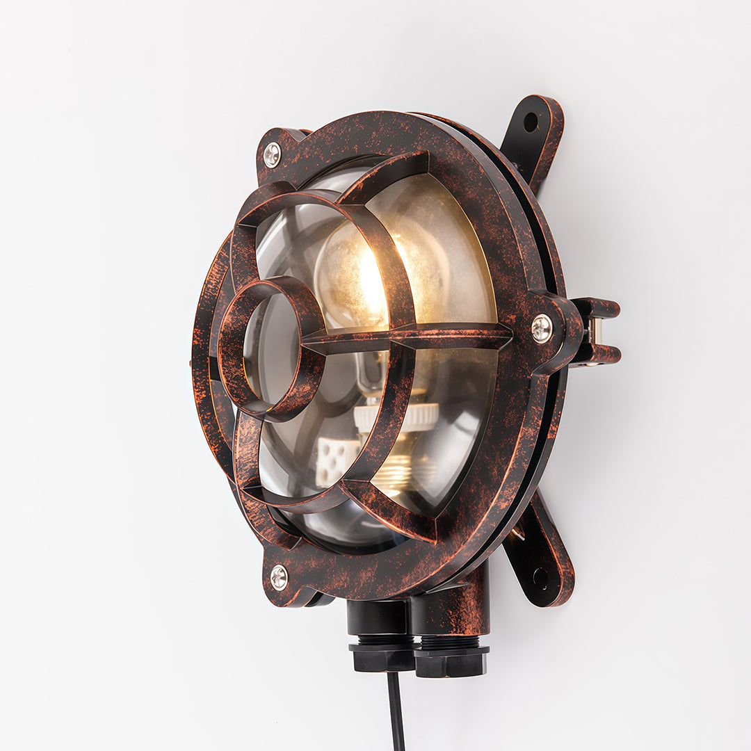 American Retro Industrial Wall Sconce with Clear Glass Shade for Indoor Spaces