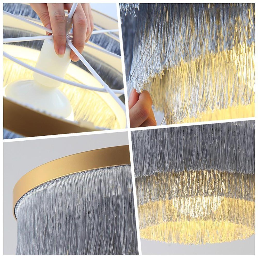 Gradated Fabric Drum Chandelier with LED Lighting, Contemporary Pendant for Dining and Living Spaces